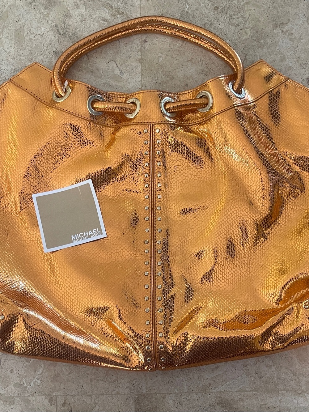 Michael Kors Metallic Copper-Orange Top-Handle Tote
